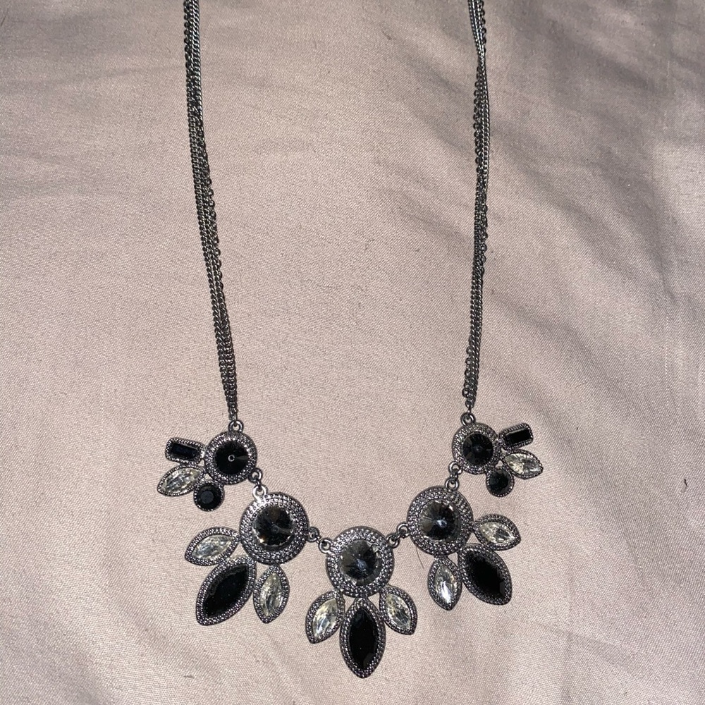 Silver chain necklace with black decal
